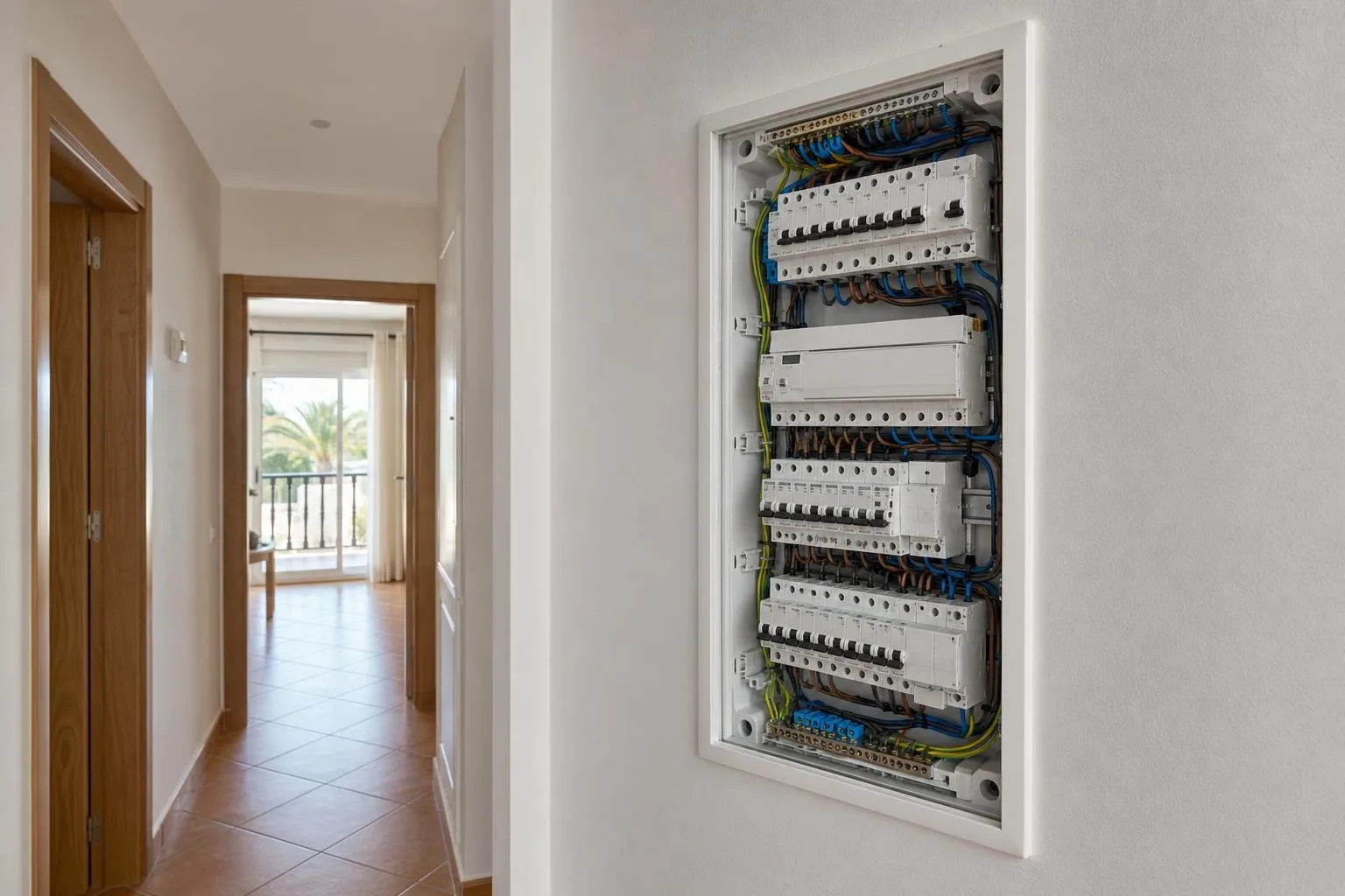 Cuadro eléctrico nuevo en una casa de piedra